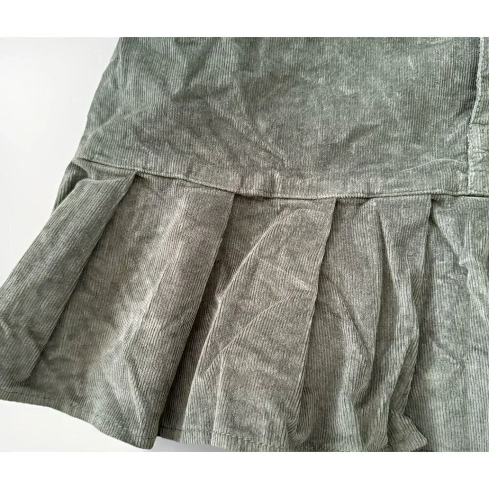 Hollister Corduroy Pleated Mini Skirt Womens S Army Green High Waist w Pockets